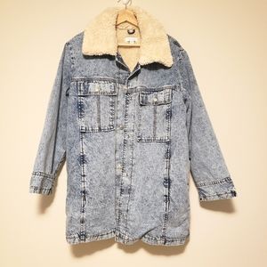 TOPSHOP | Blue acid wash sherpa spring jean jacket